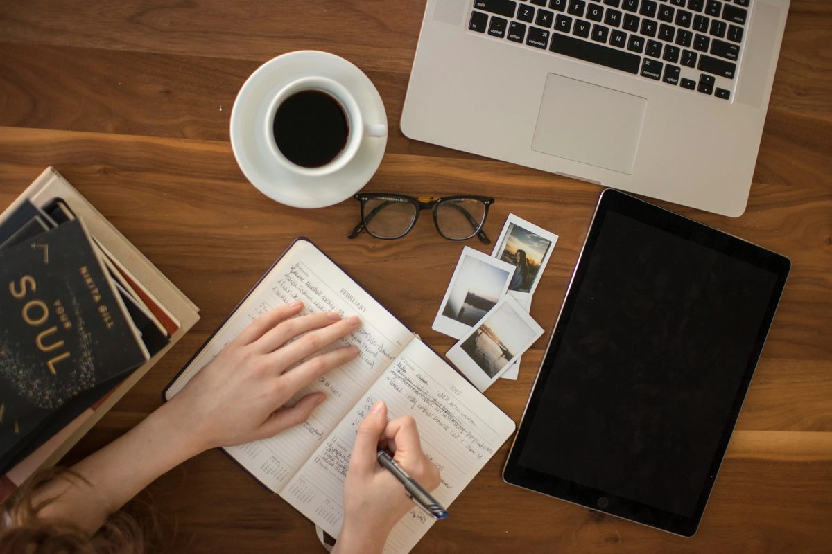 Writing in a notebook
